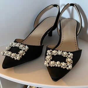 Adrienne Vittadini Black Heels with Pearl Accents